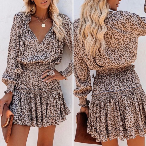 Cheetah Print Ruffle Dress - Picture 2 of 6